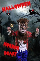 Boy dressed as Werewolf on spooky background using greenscreen