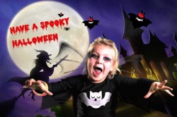 Girl dressed as Witch on spooky background using greenscreen