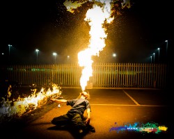 Andy Firebreathing at the Charity Firewalk in aid of the peace hospice Watford